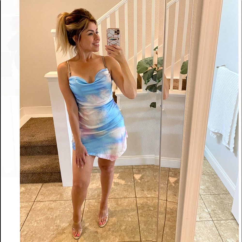 Fashion Nova Satin Tye Dye Mini Dress